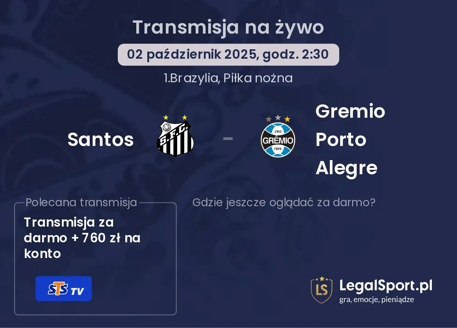 Santos - Gremio Porto Alegre gdzie oglądać?