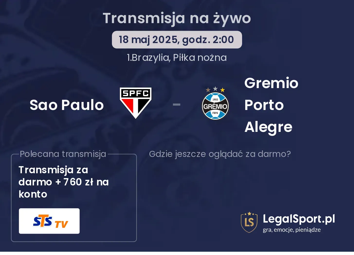 Sao Paulo - Gremio Porto Alegre gdzie oglądać transmisję?