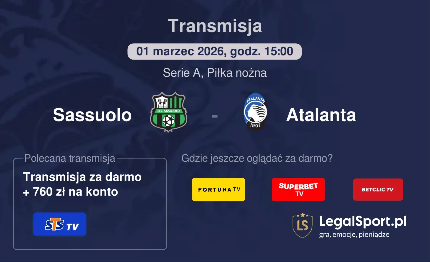 Sassuolo - Atalanta Transmisje