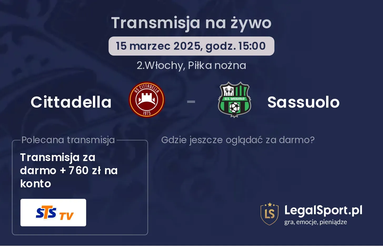 Cittadella - Sassuolo gdzie oglądać?