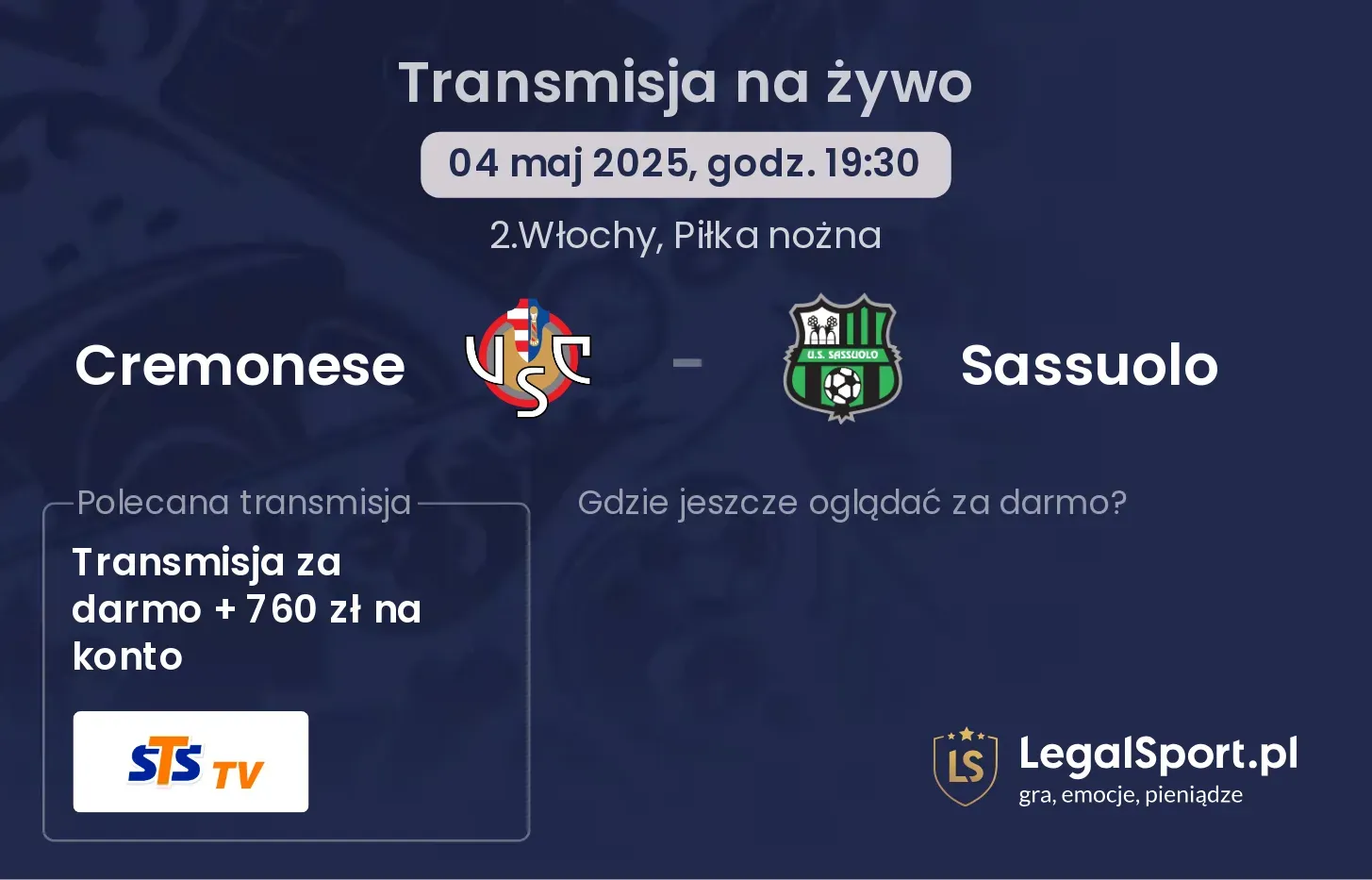 Sassuolo - Cremonese transmisja na żywo