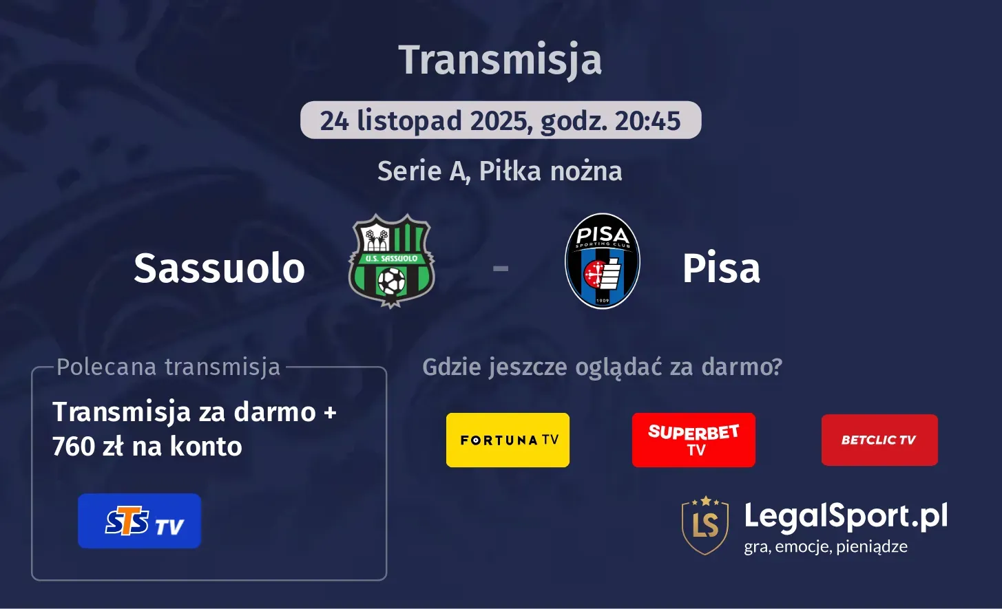 Sassuolo - Pisa Transmisje