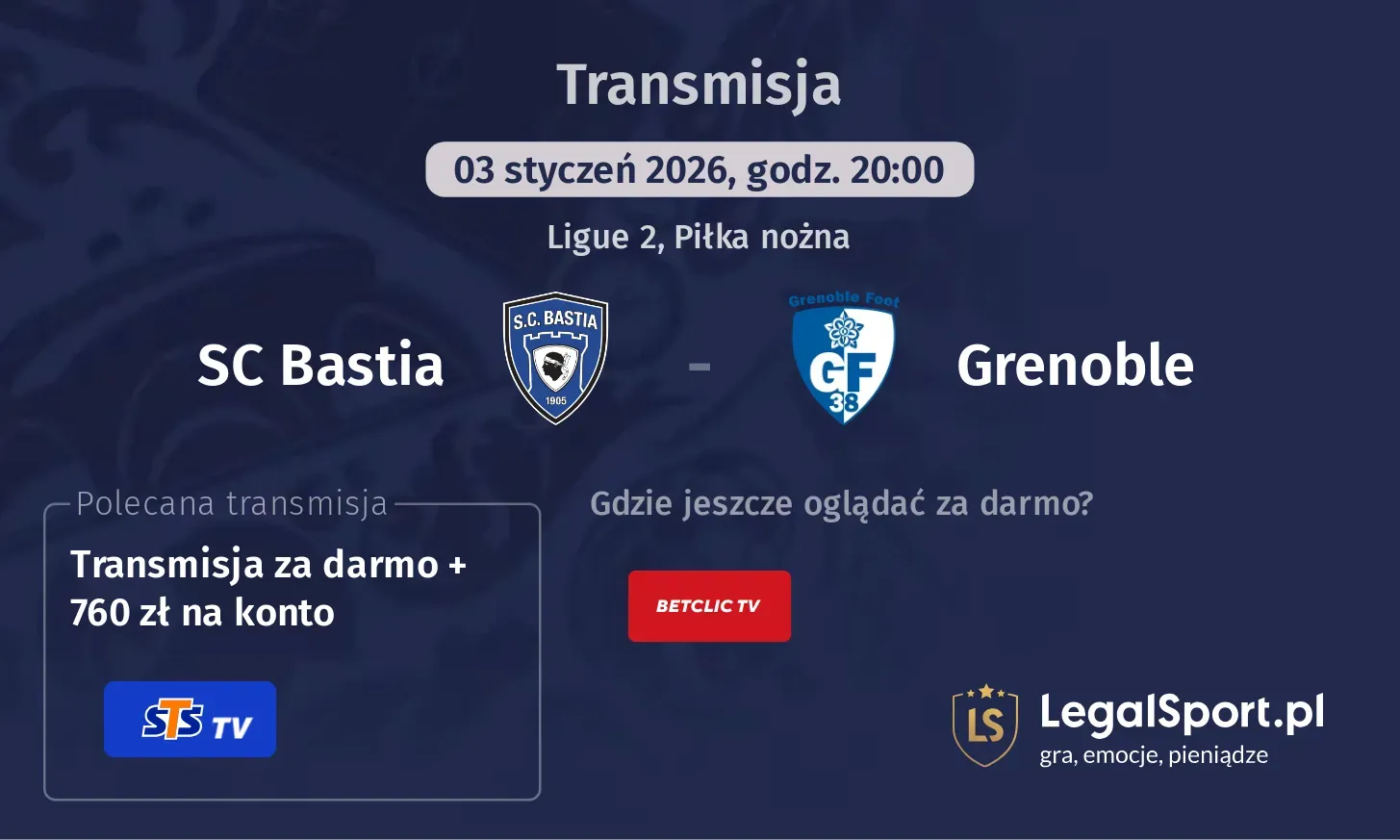 SC Bastia - Grenoble Transmisje
