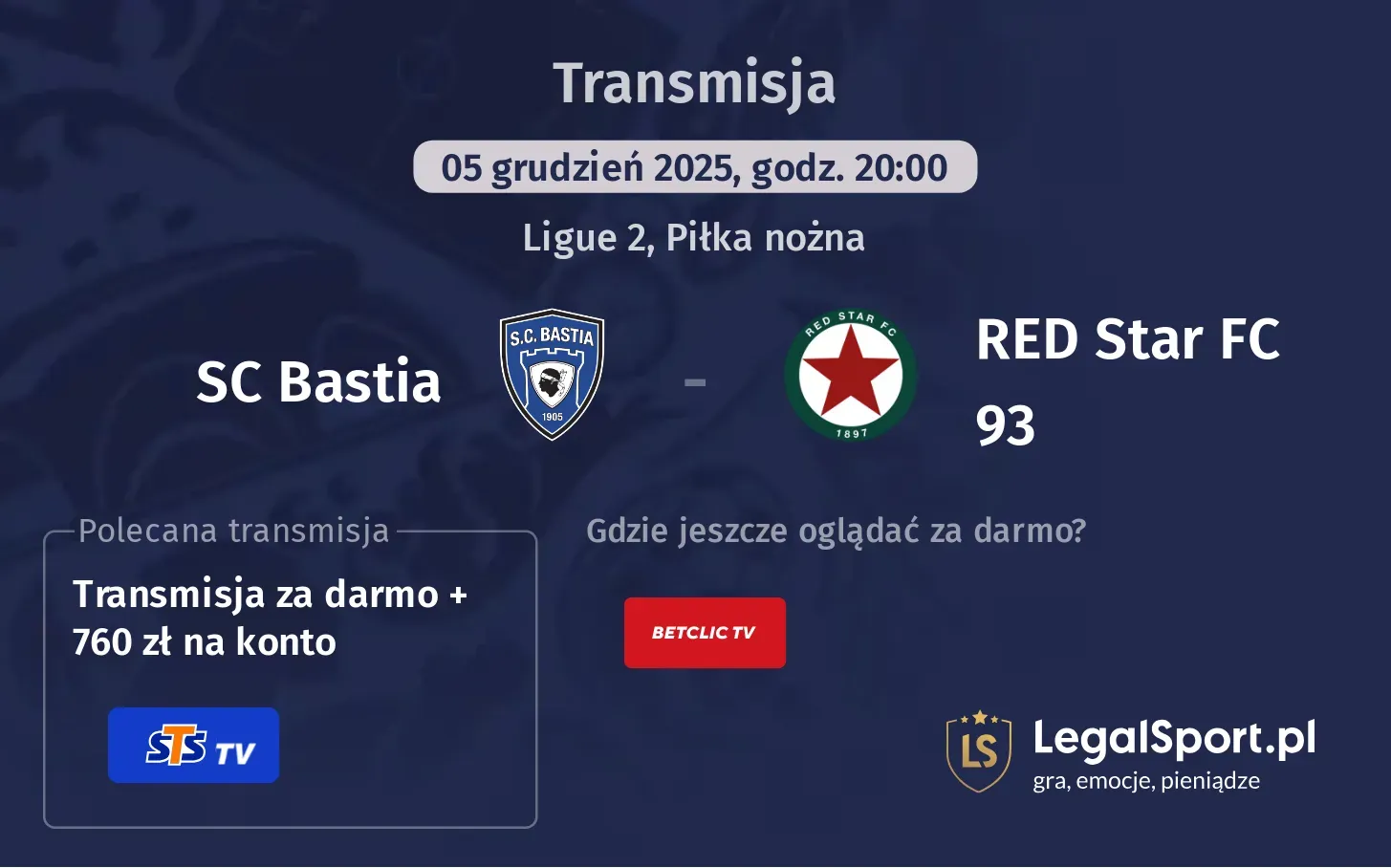 SC Bastia - RED Star FC 93 Transmisje