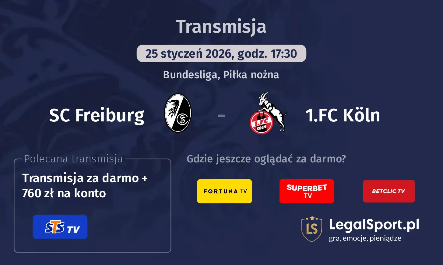 SC Freiburg - 1.FC Köln Transmisje