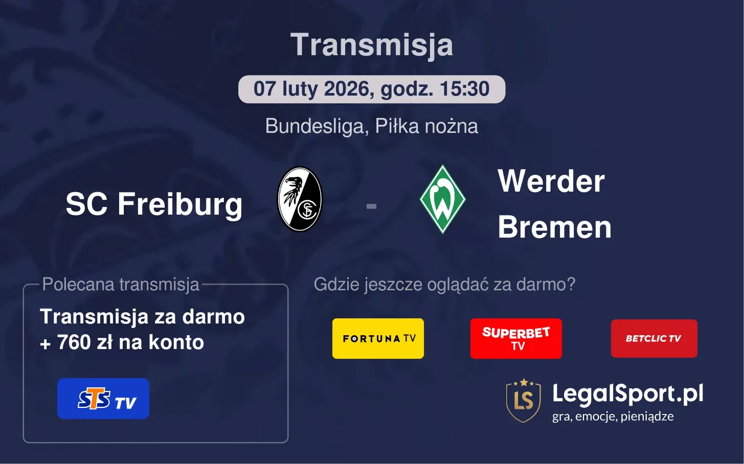 SC Freiburg - Werder Bremen Transmisje