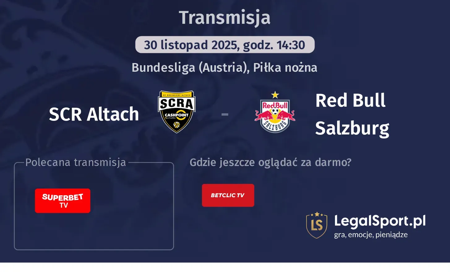 SCR Altach - Red Bull Salzburg Transmisje