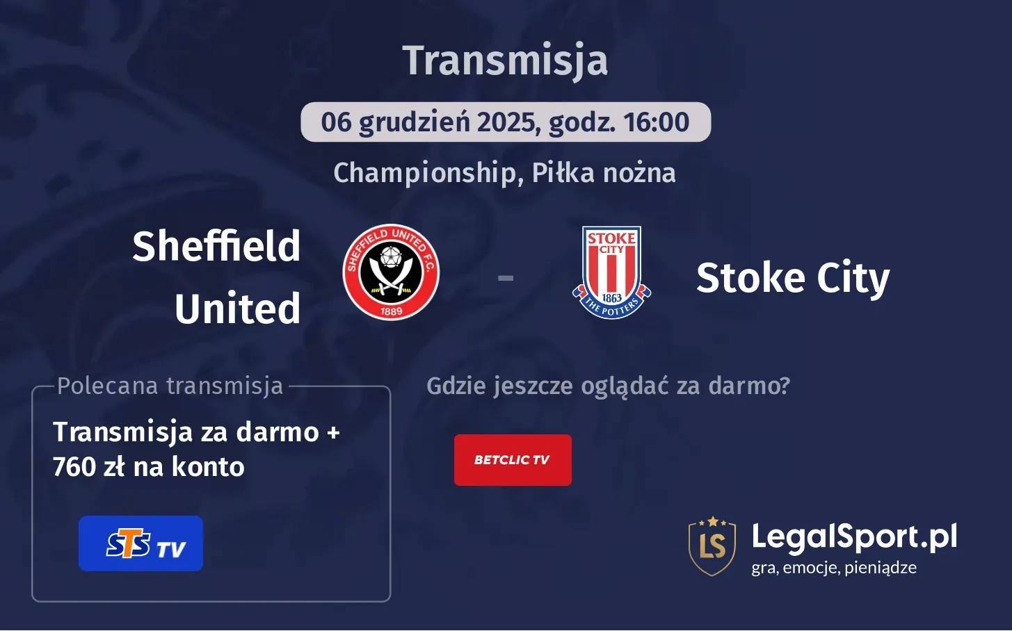 Sheffield United - Stoke City Transmisje