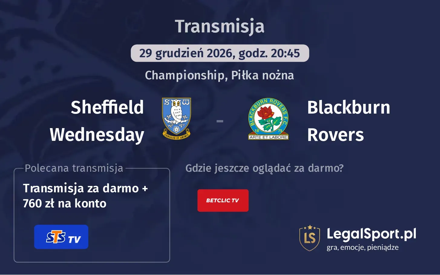 Sheffield Wednesday - Blackburn Rovers Transmisje