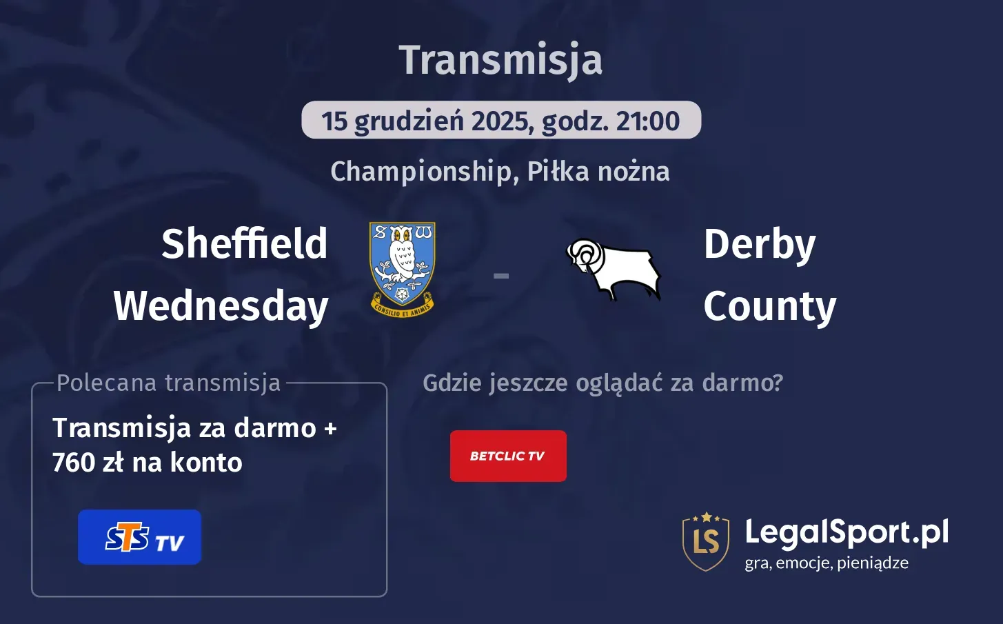 Sheffield Wednesday - Derby County Transmisje