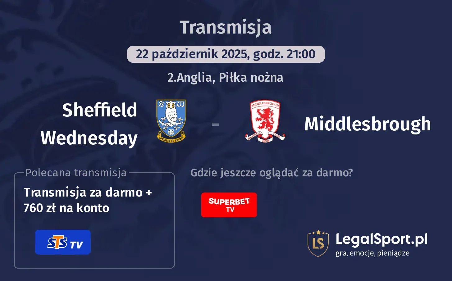 Sheffield Wednesday - Middlesbrough Transmisje
