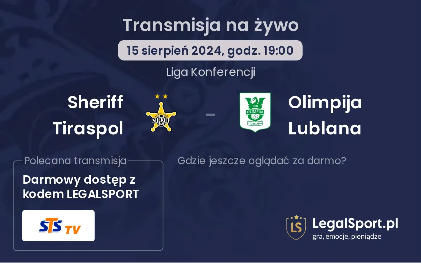 Sheriff Tiraspol - Olimpija Lublana gdzie oglądać? 15.08, godz. 19:00