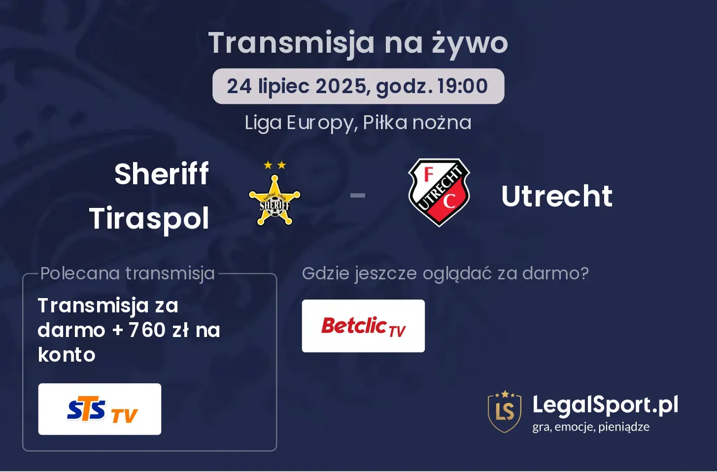 Sheriff Tiraspol - Utrecht transmisja na żywo