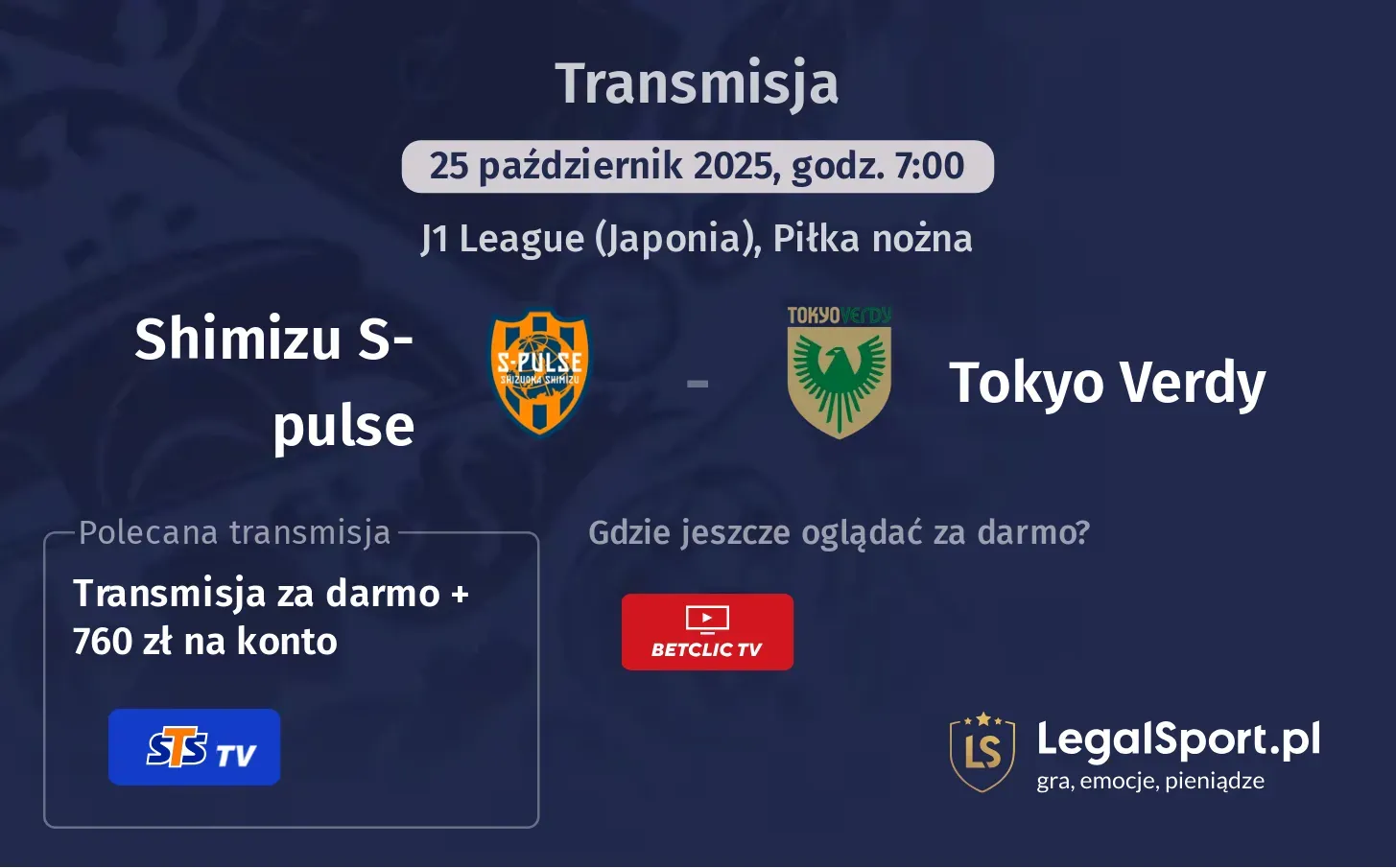 Shimizu S-pulse - Tokyo Verdy Transmisje