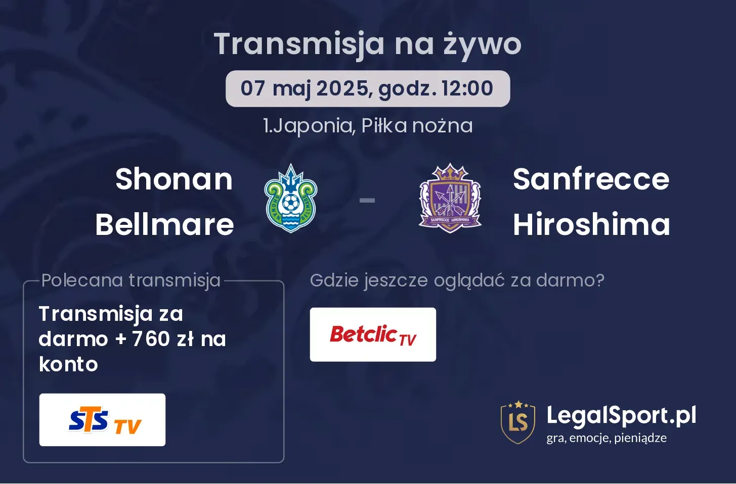 Shonan Bellmare - Sanfrecce Hiroshima gdzie oglądać transmisję?