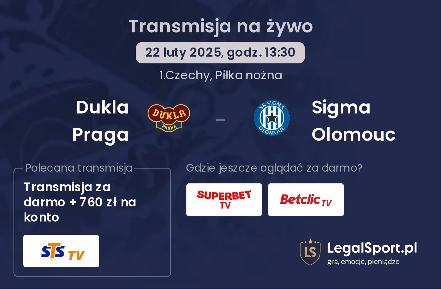 Dukla Praga - Sigma Olomouc gdzie oglądać transmisję?