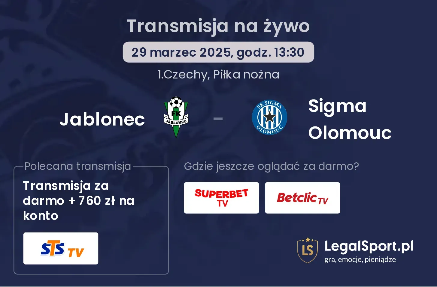 Jablonec - Sigma Olomouc gdzie oglądać?