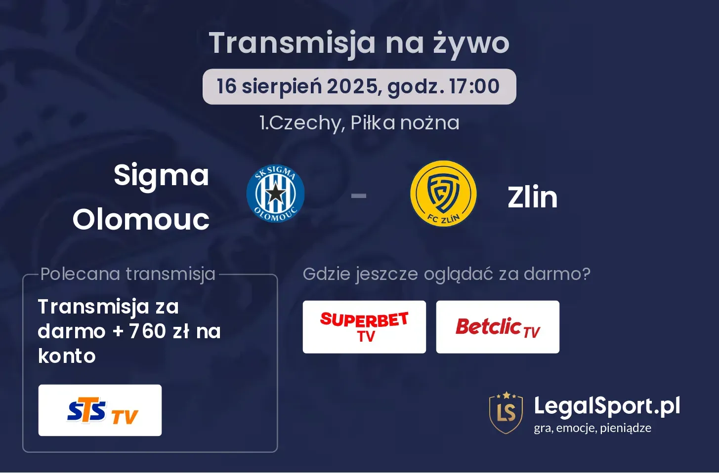 Sigma Olomouc - Zlin gdzie oglądać?