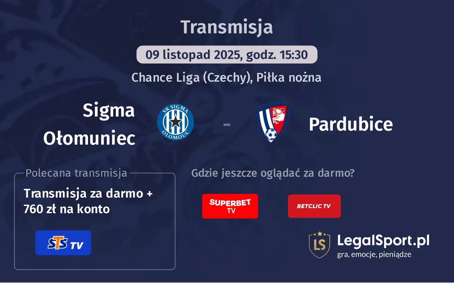 Sigma Ołomuniec - Pardubice Transmisje