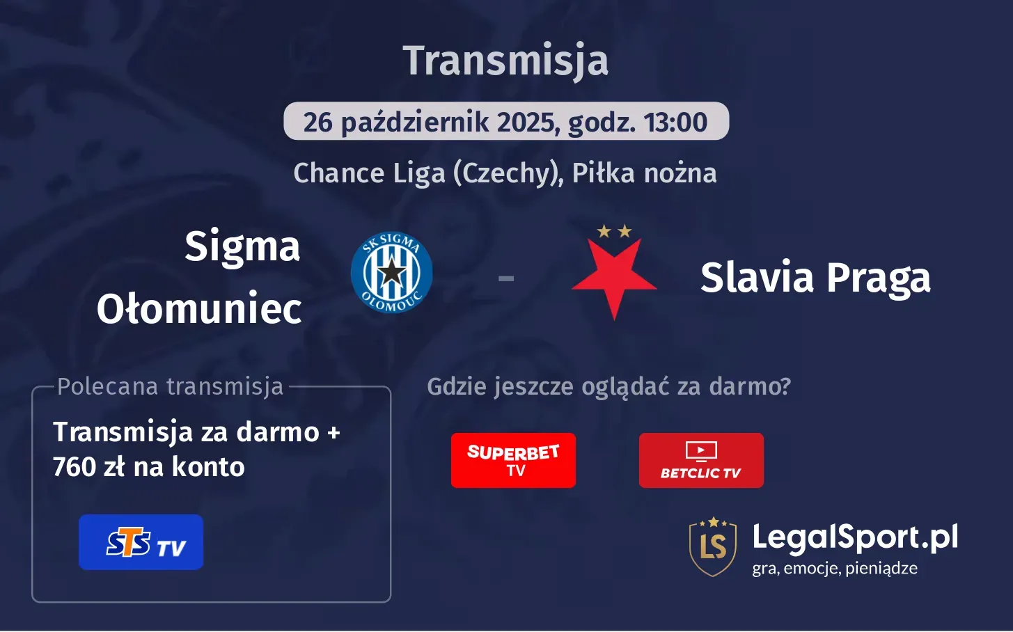 Sigma Ołomuniec - Slavia Praga gdzie oglądać?
