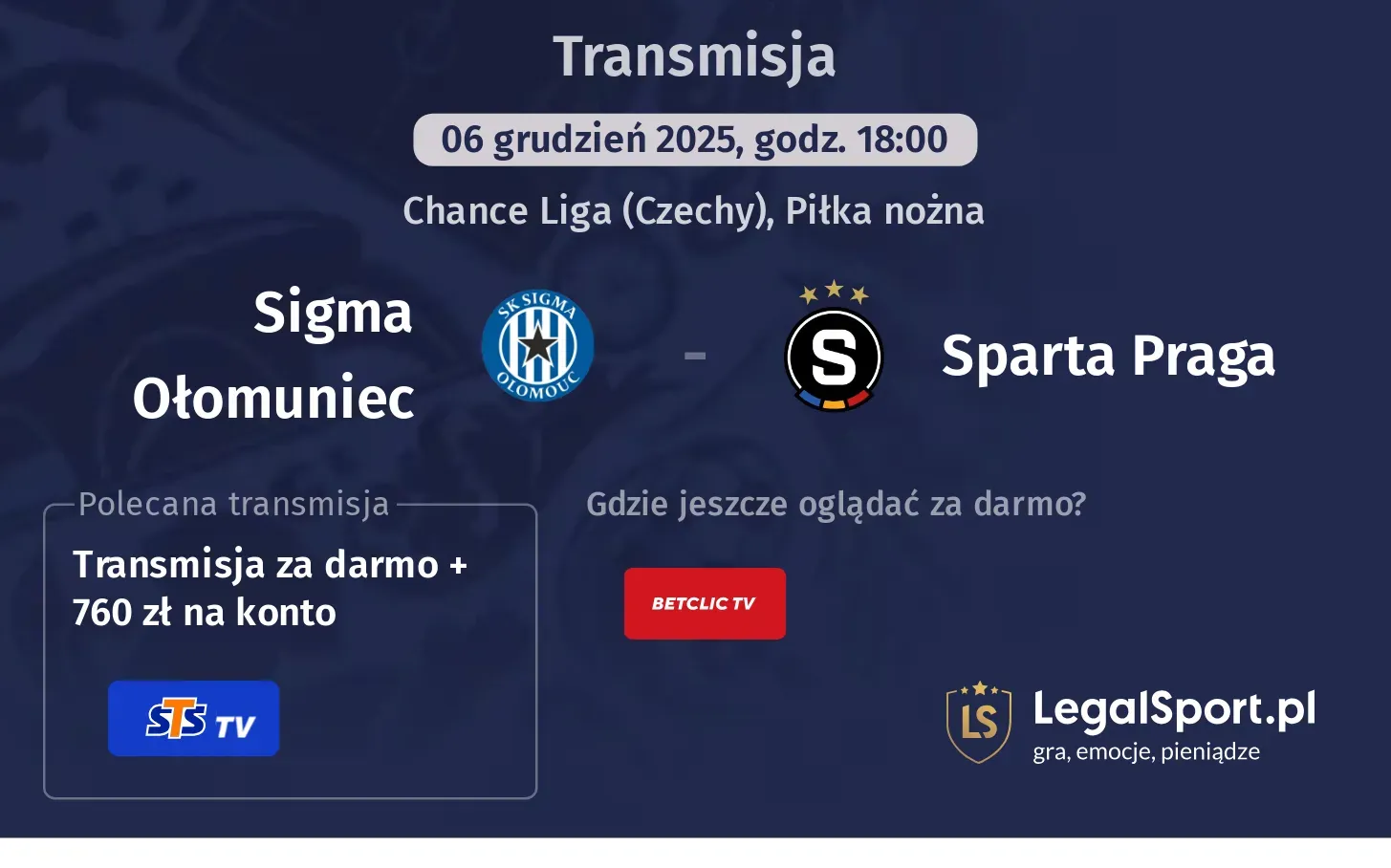Sigma Ołomuniec - Sparta Praga Transmisje