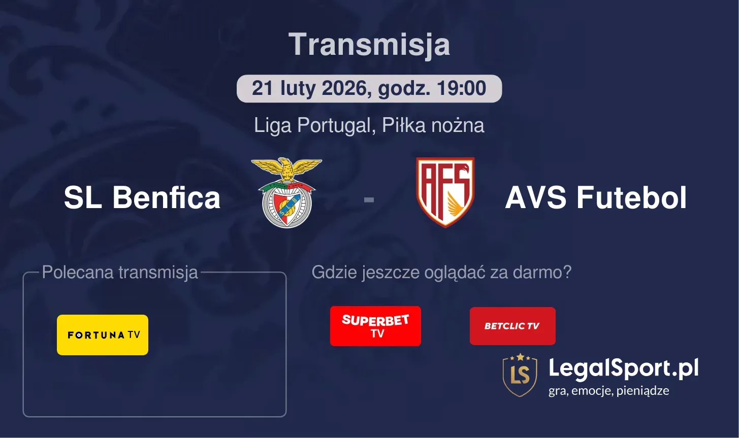 SL Benfica - AVS Futebol Transmisje