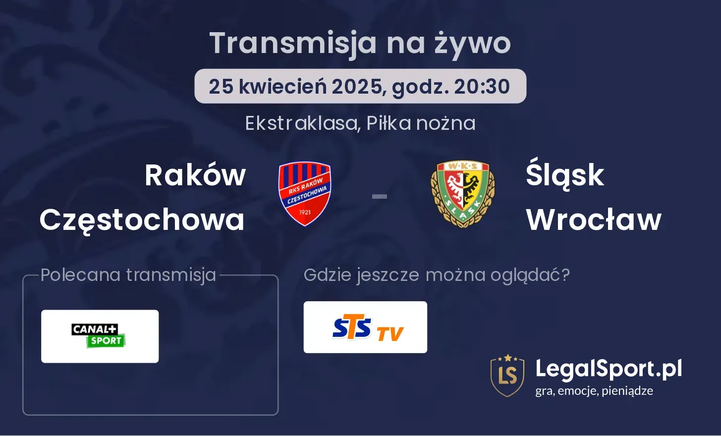 Raków Częstochowa - Śląsk Wrocław gdzie oglądać?