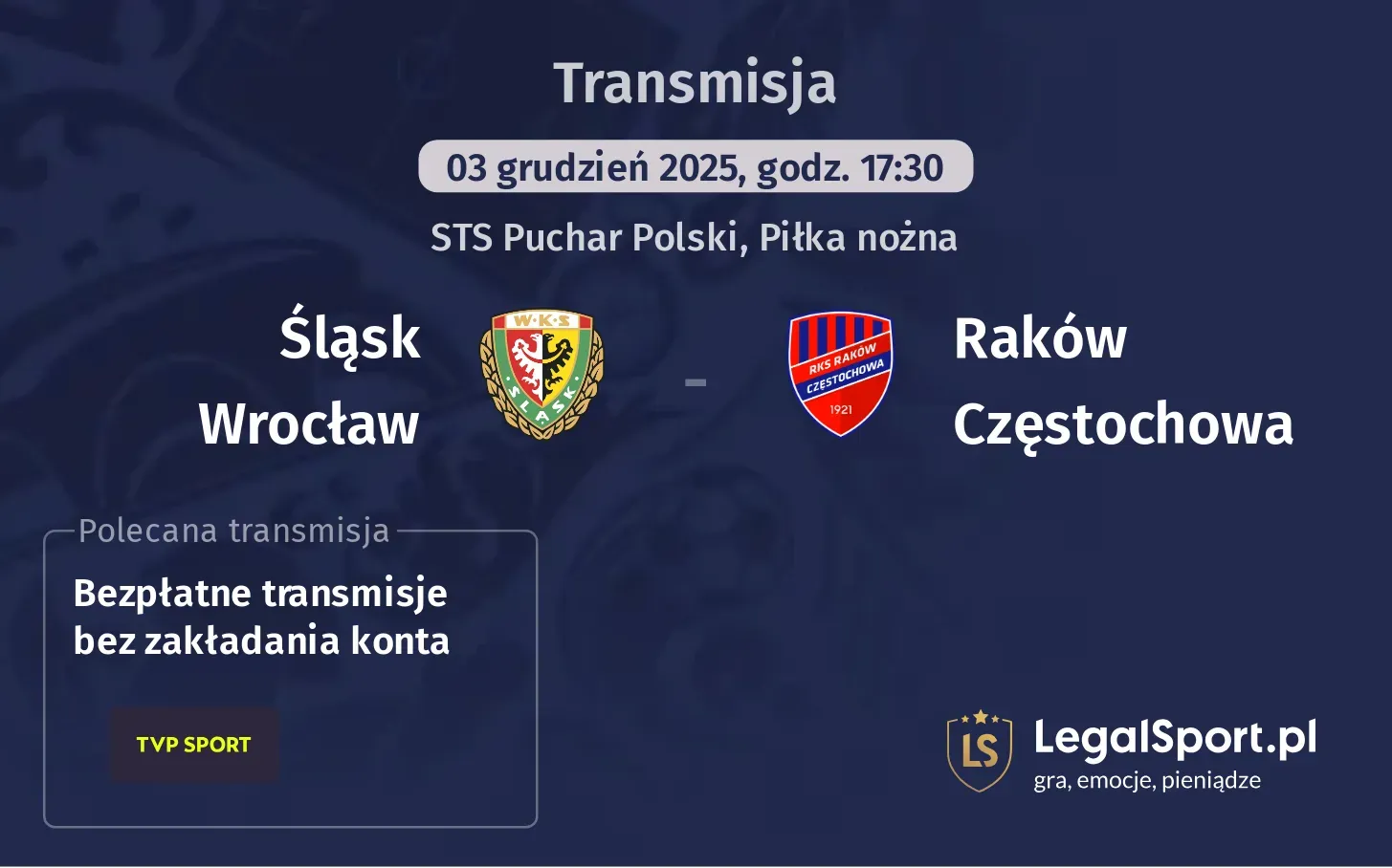 Śląsk Wrocław - Raków Częstochowa Transmisje