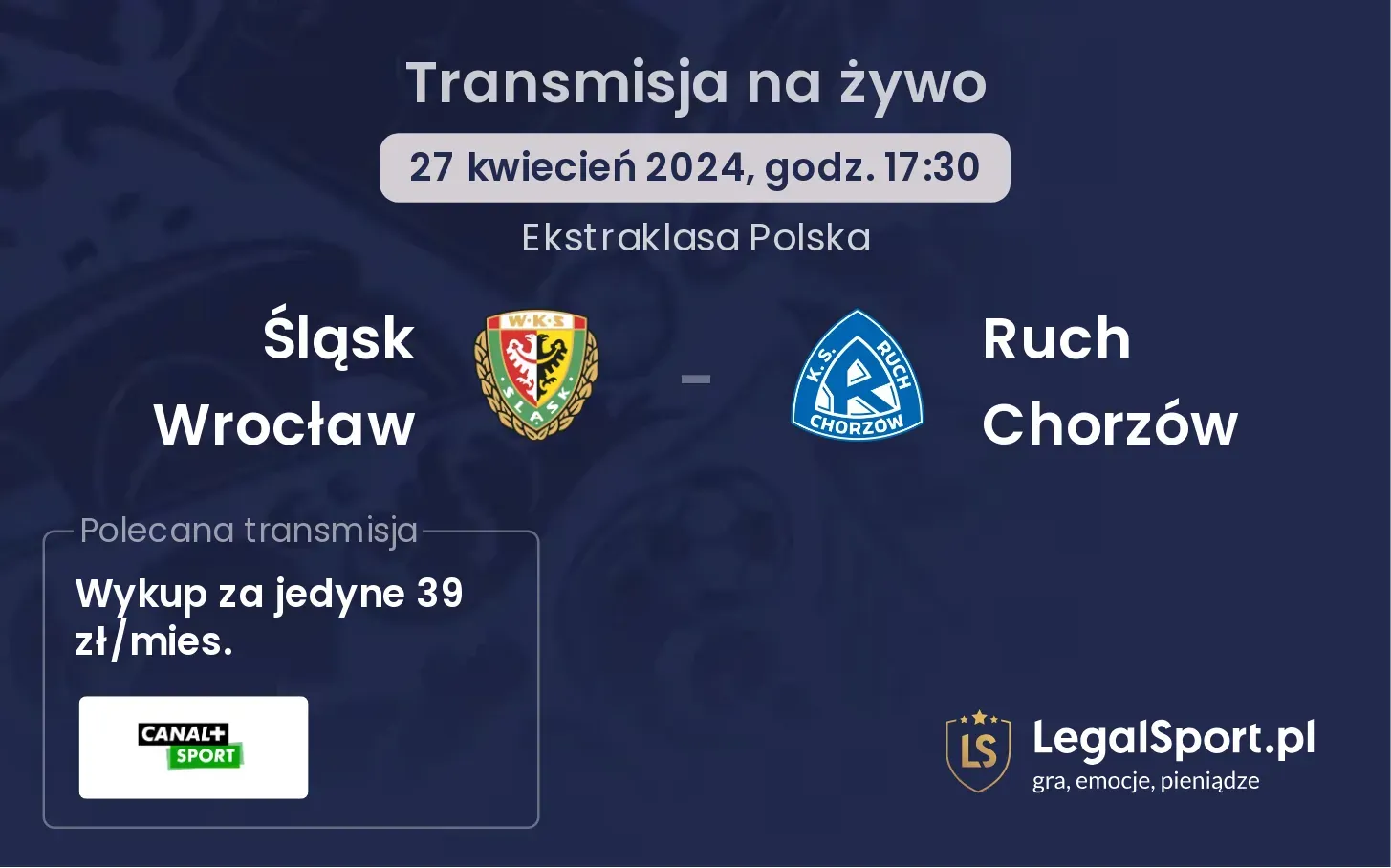 Śląsk Wrocław - Ruch Chorzów transmisja na żywo