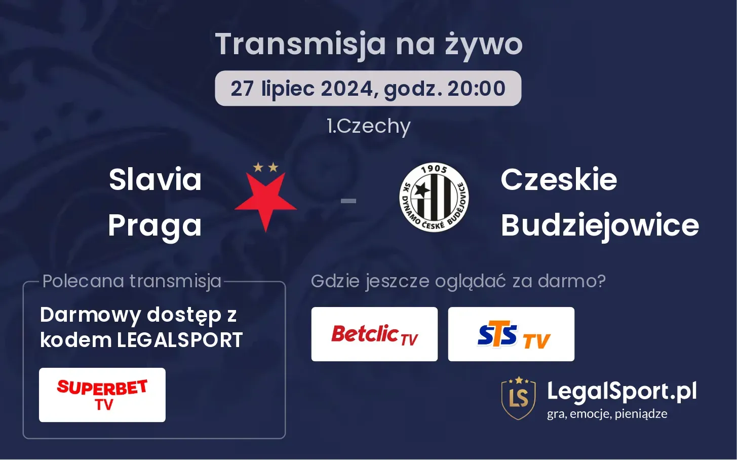 Slavia Praga - Czeskie Budziejowice gdzie oglądać? Transmisja online za darmo (27.07, godz. 20:00)