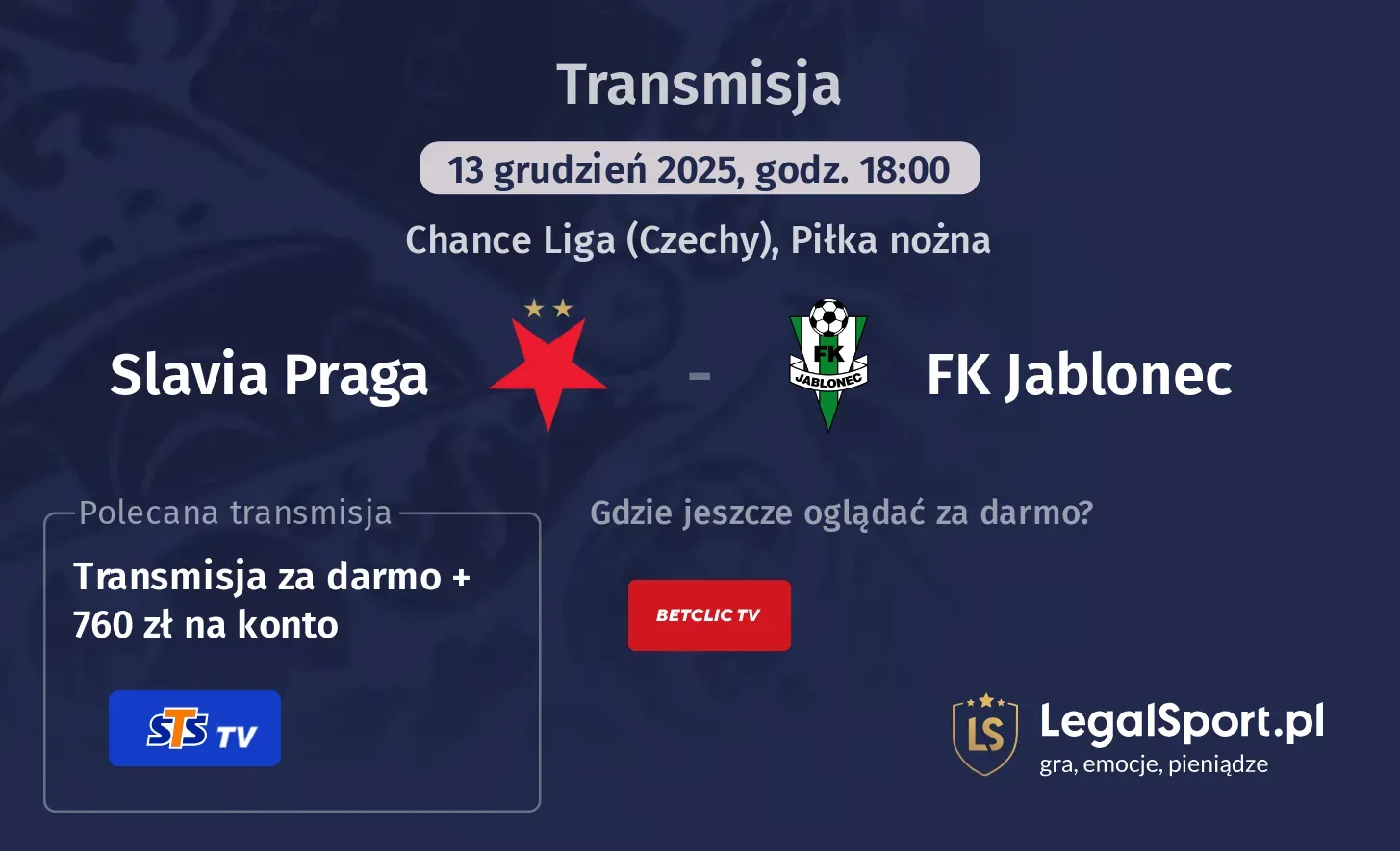 Slavia Praga - FK Jablonec Transmisje