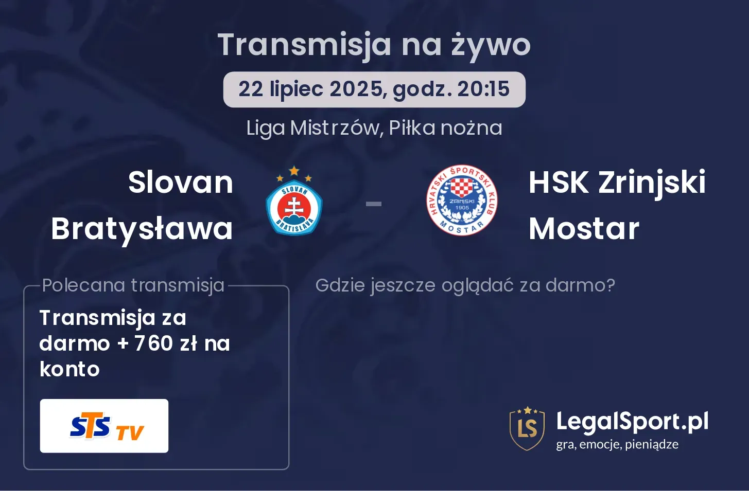 Slovan Bratysława - HSK Zrinjski Mostar gdzie oglądać?