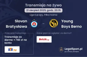 Slovan Bratysława - Young Boys Berno gdzie oglądać?