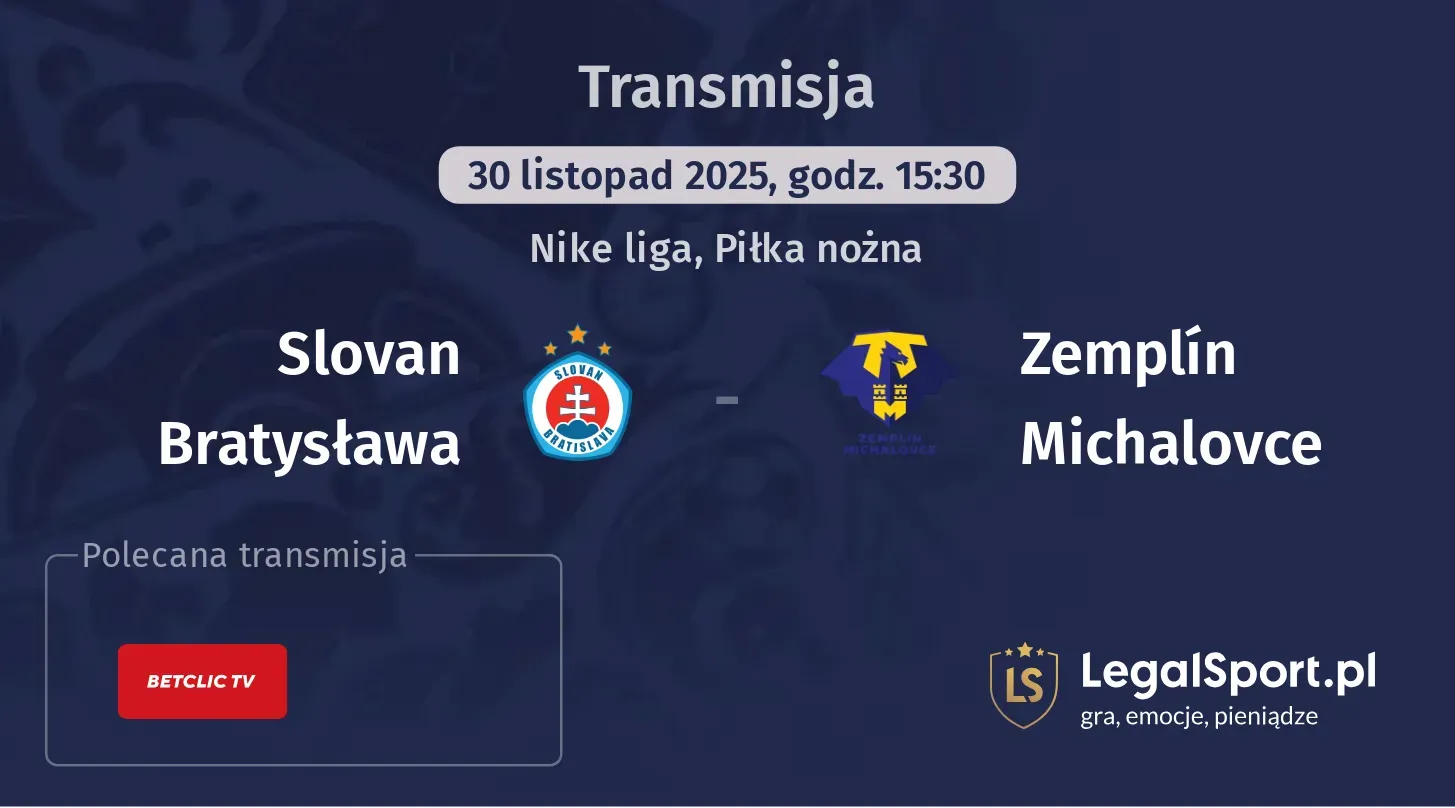 Slovan Bratysława - Zemplín Michalovce Transmisje