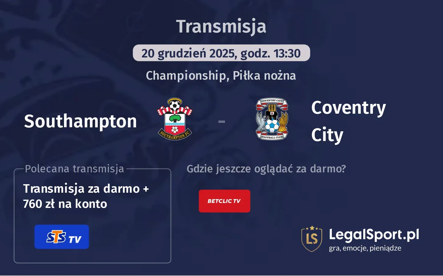 Southampton - Coventry City Transmisje