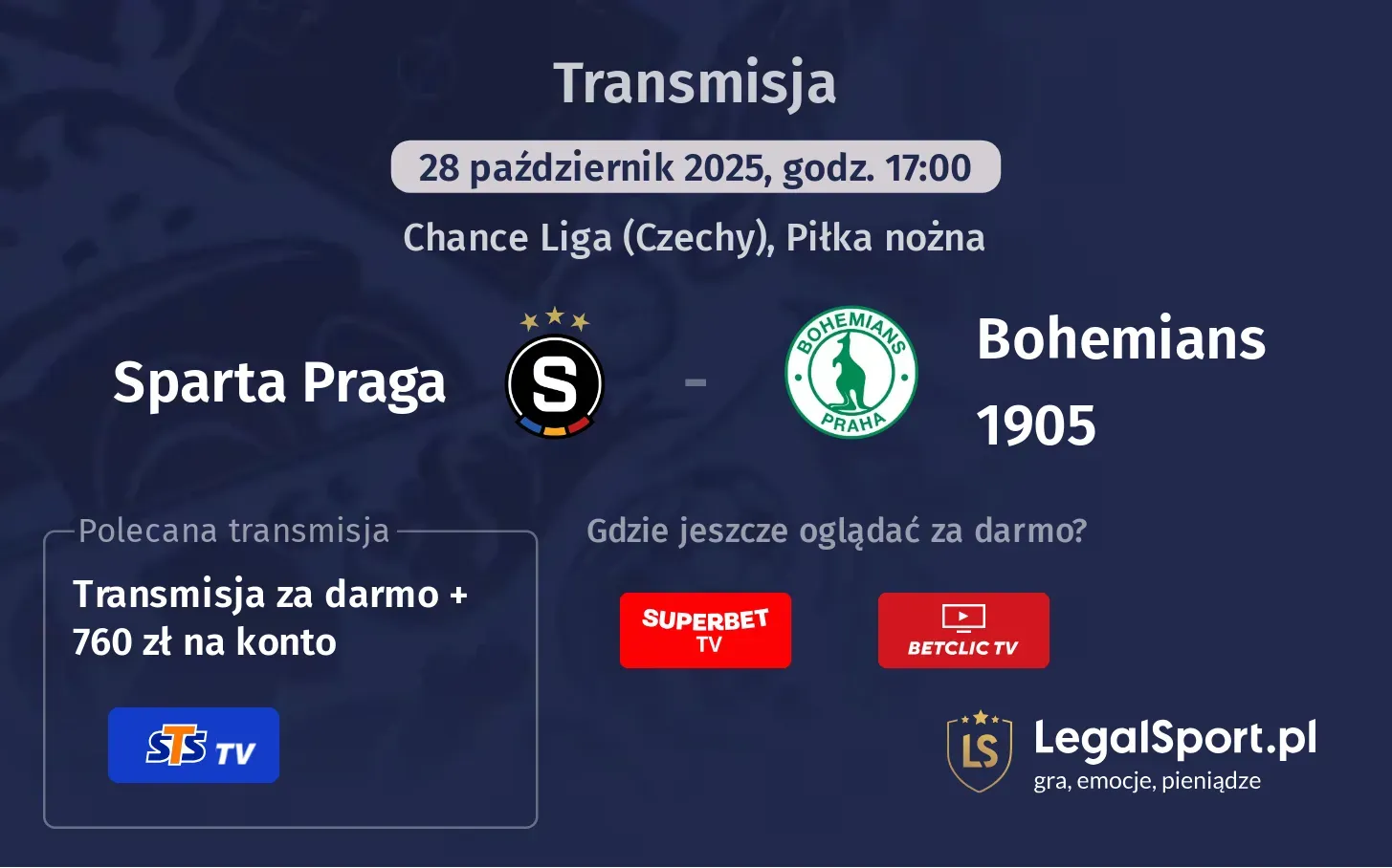 Sparta Praga - Bohemians 1905 Transmisje