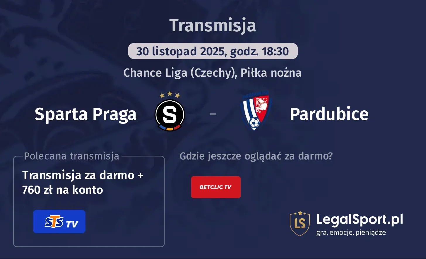 Sparta Praga - Pardubice Transmisje