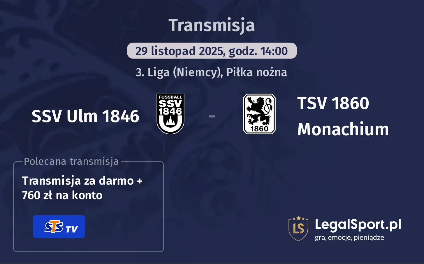 SSV Ulm 1846 - TSV 1860 Monachium Transmisje