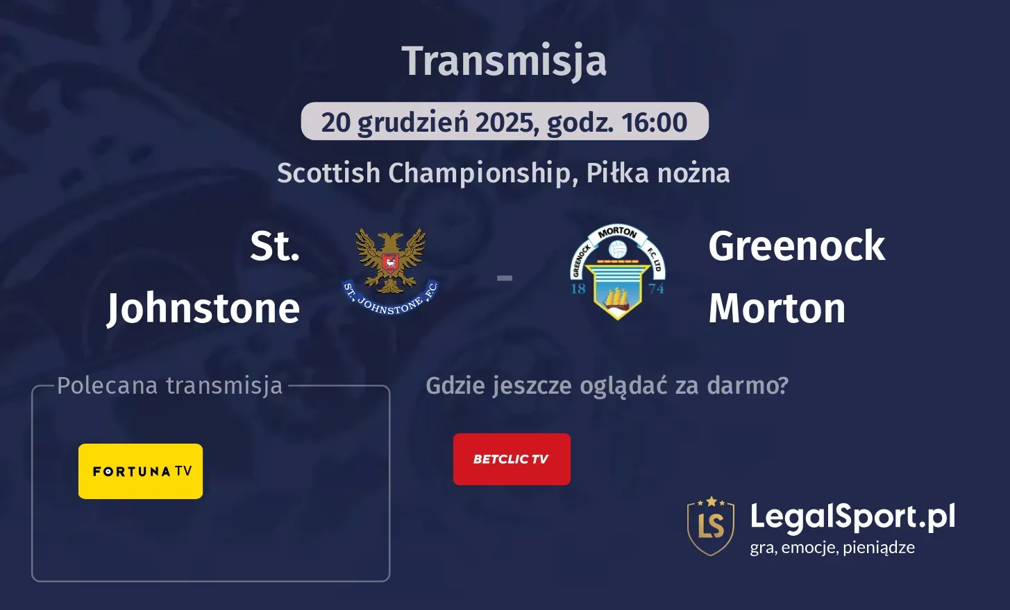 St. Johnstone - Greenock Morton Transmisje