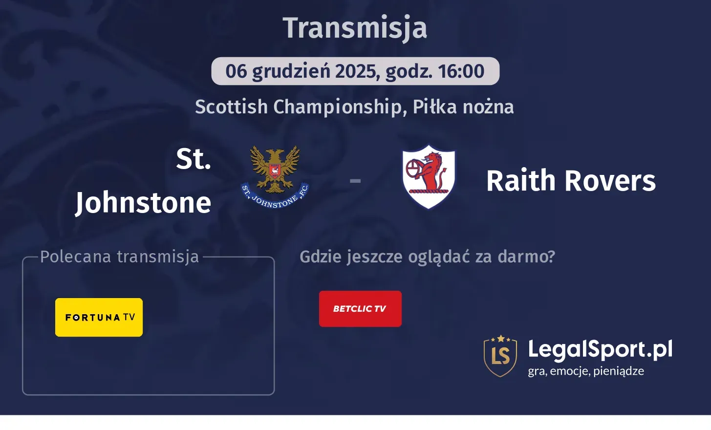 St. Johnstone - Raith Rovers Transmisje