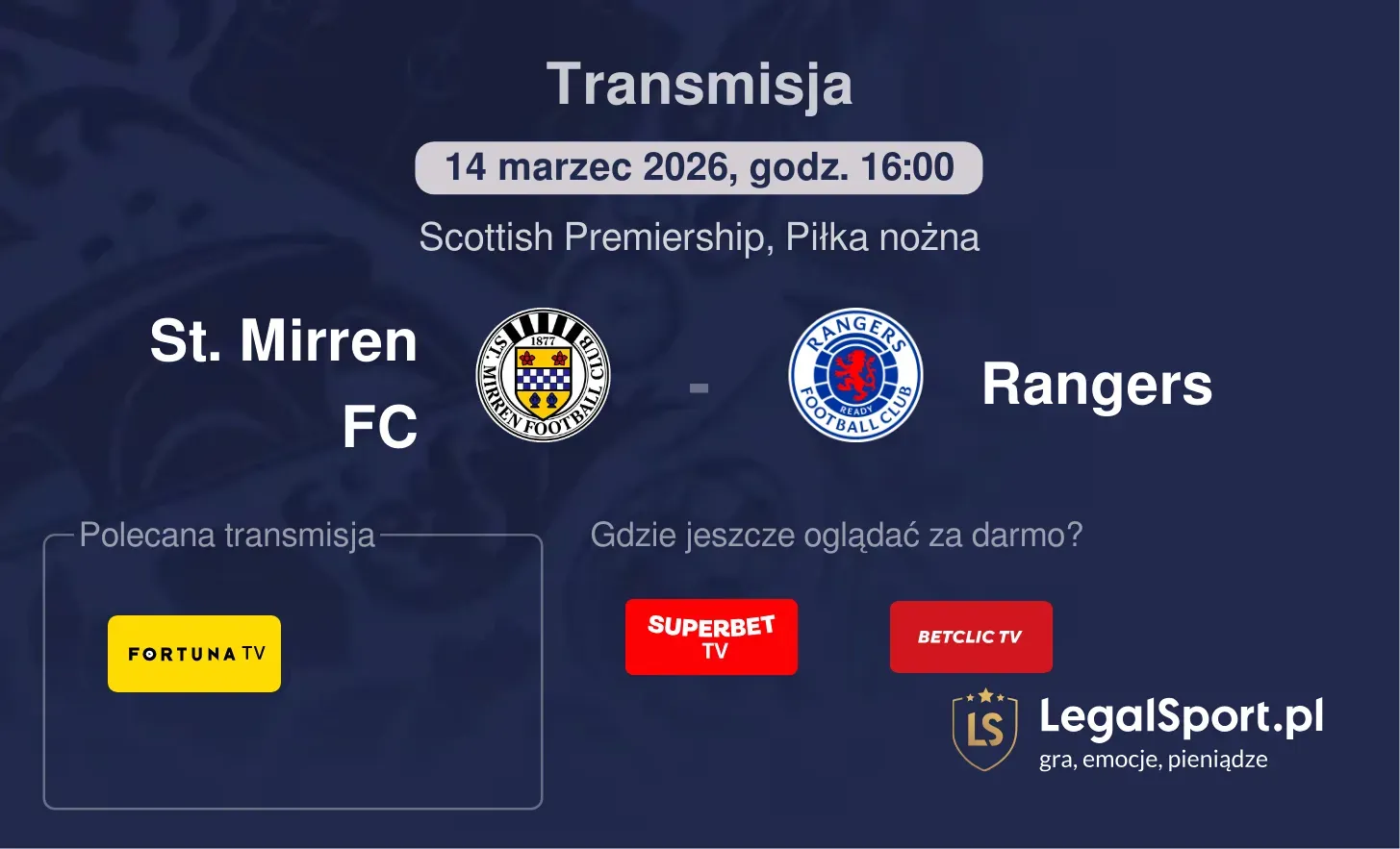 St. Mirren FC - Rangers Transmisje