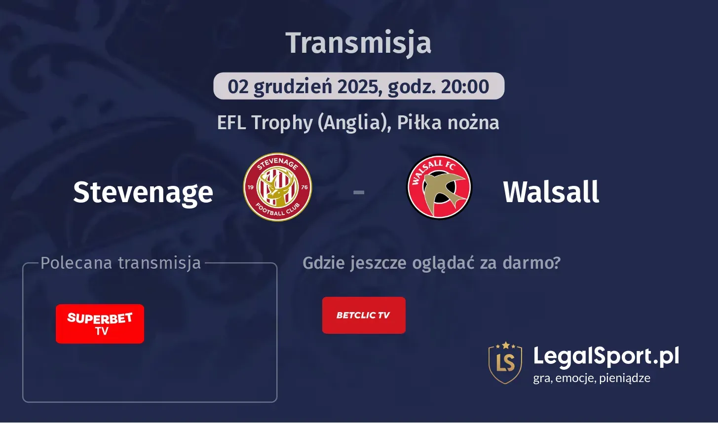 Stevenage - Walsall Transmisje