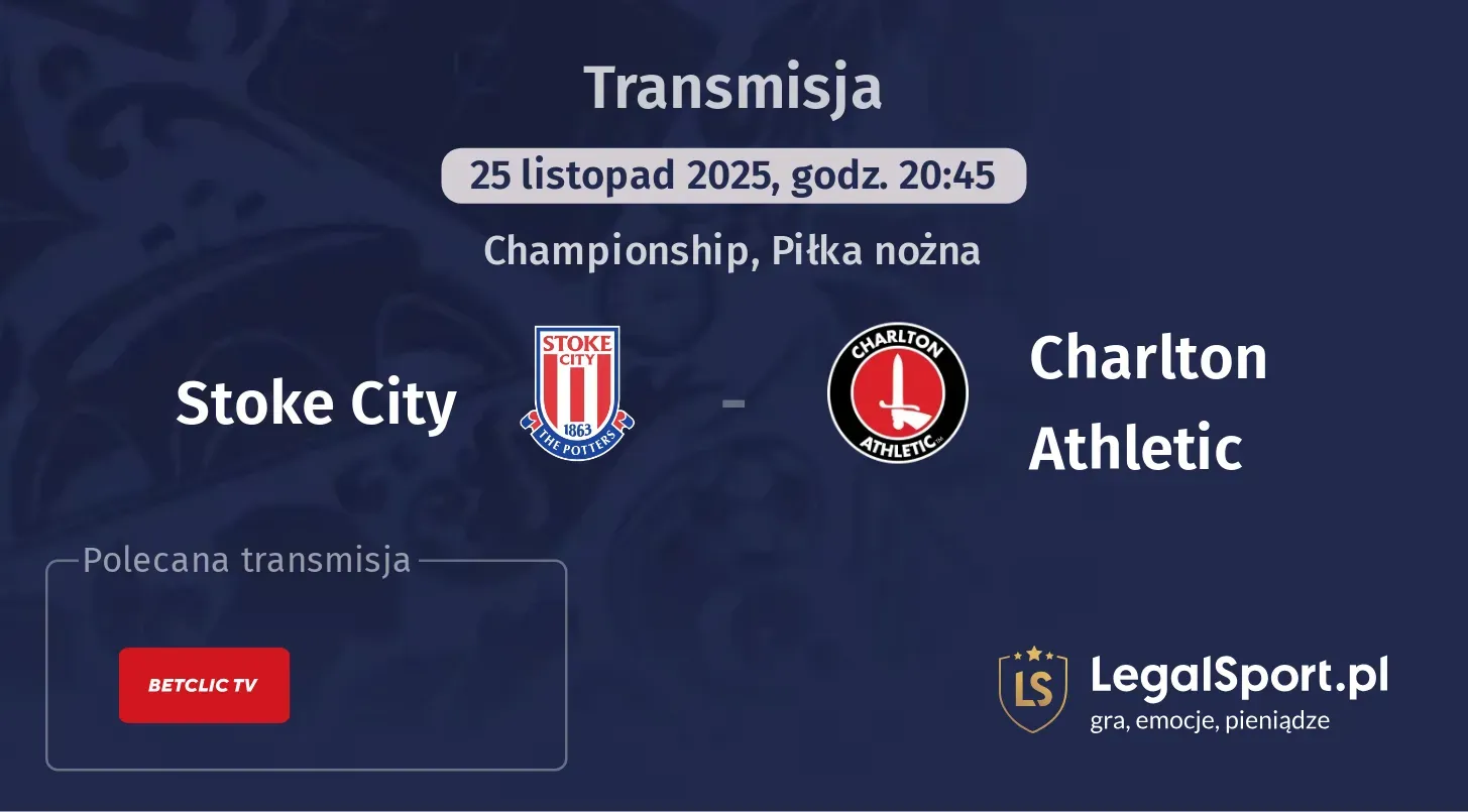 Stoke City - Charlton Athletic Transmisje
