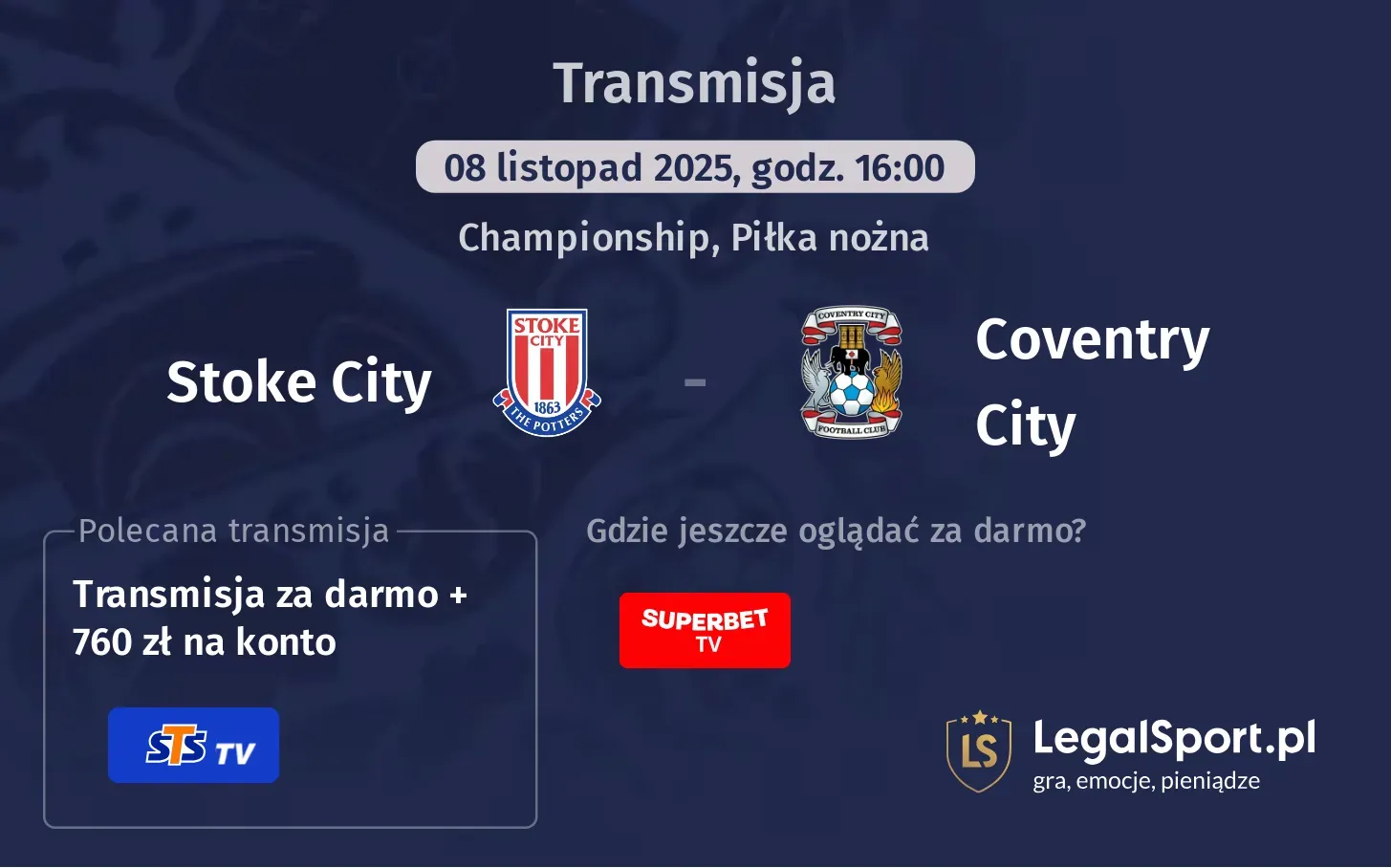 Stoke City - Coventry City Transmisje