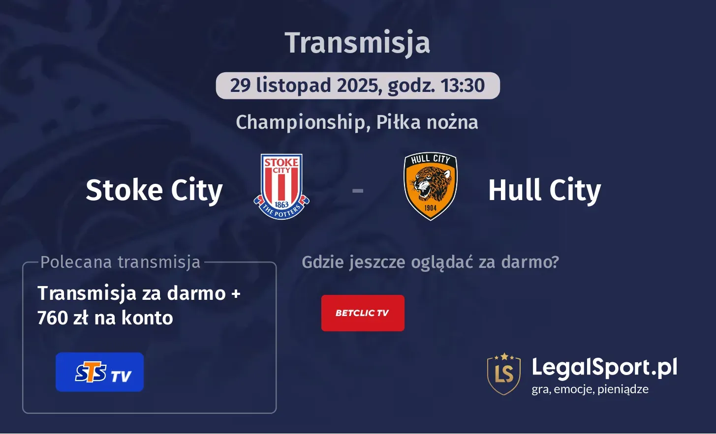 Stoke City - Hull City Transmisje