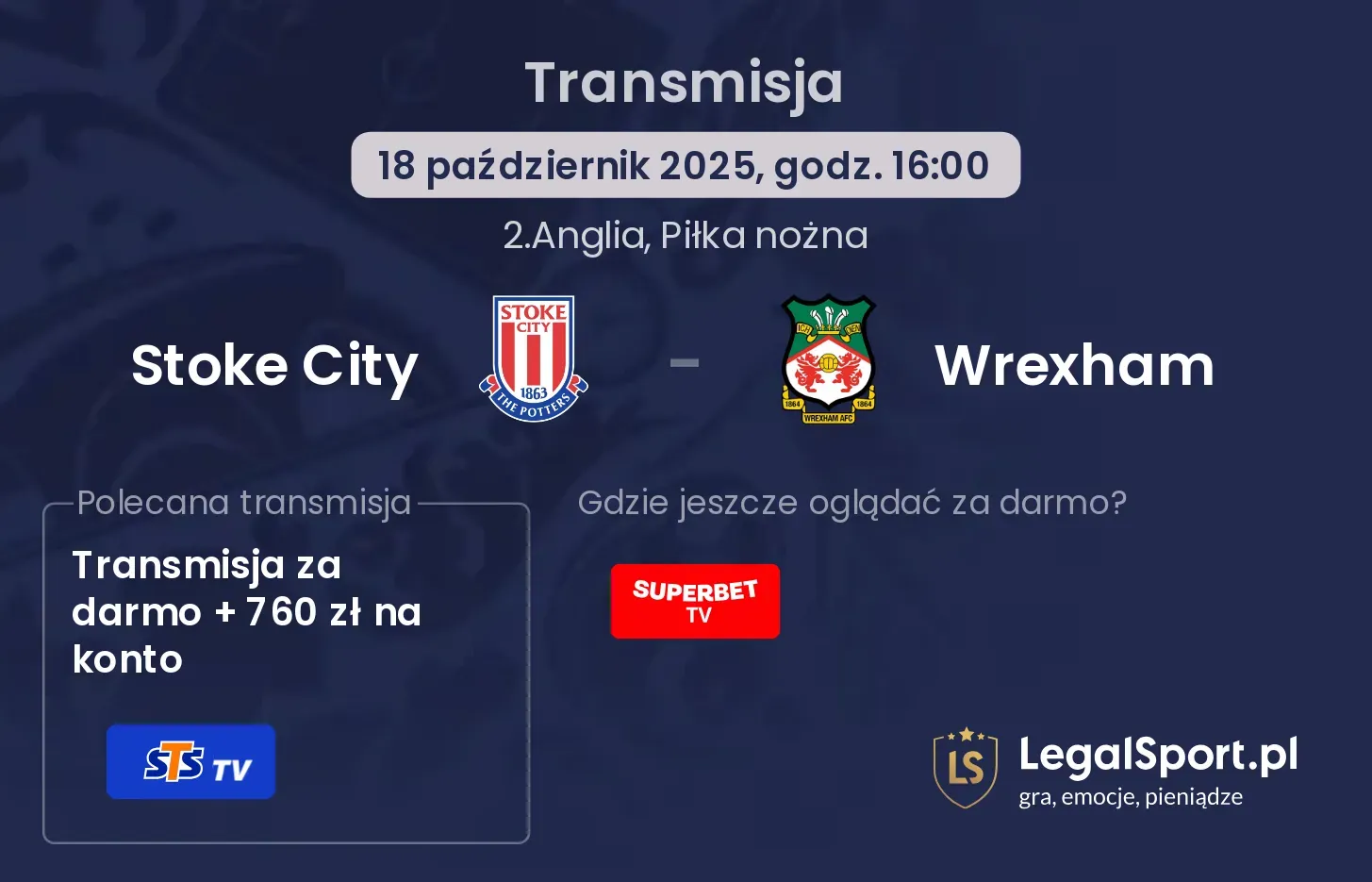 Stoke City - Wrexham Transmisje