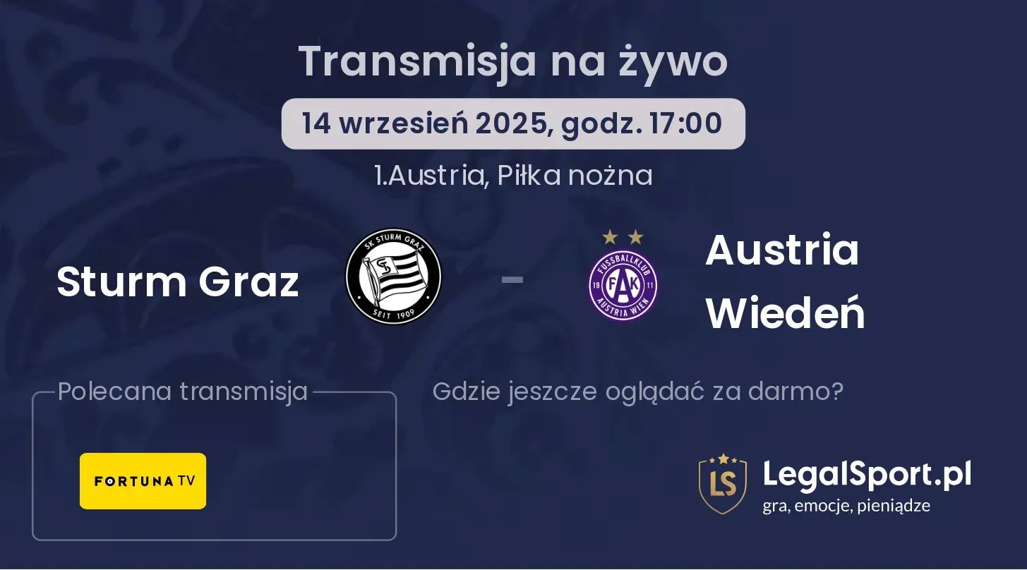 Sturm Graz - Austria Wiedeń transmisja na żywo