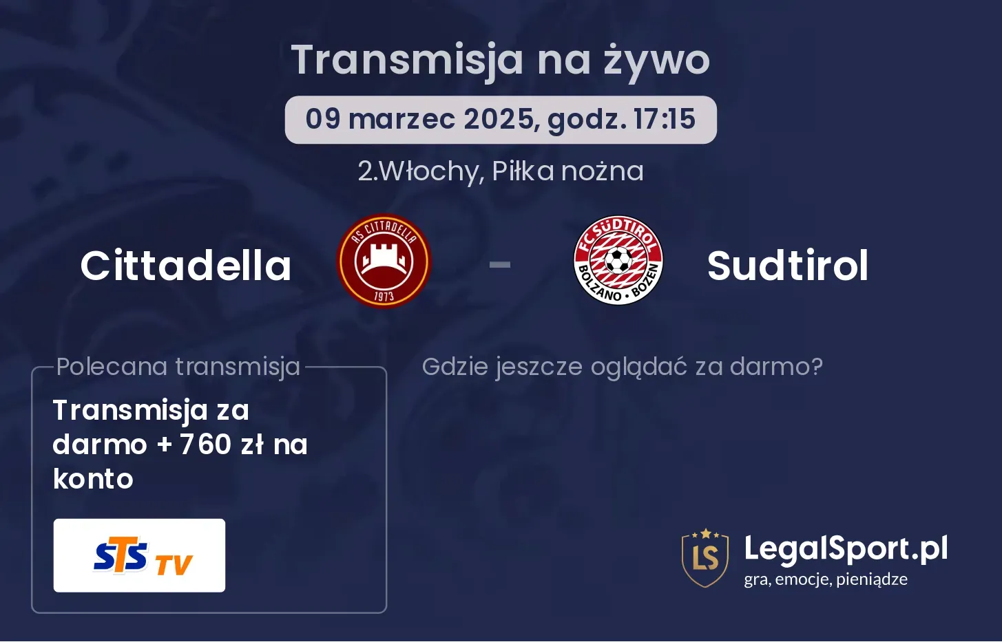 Cittadella - Sudtirol gdzie oglądać?