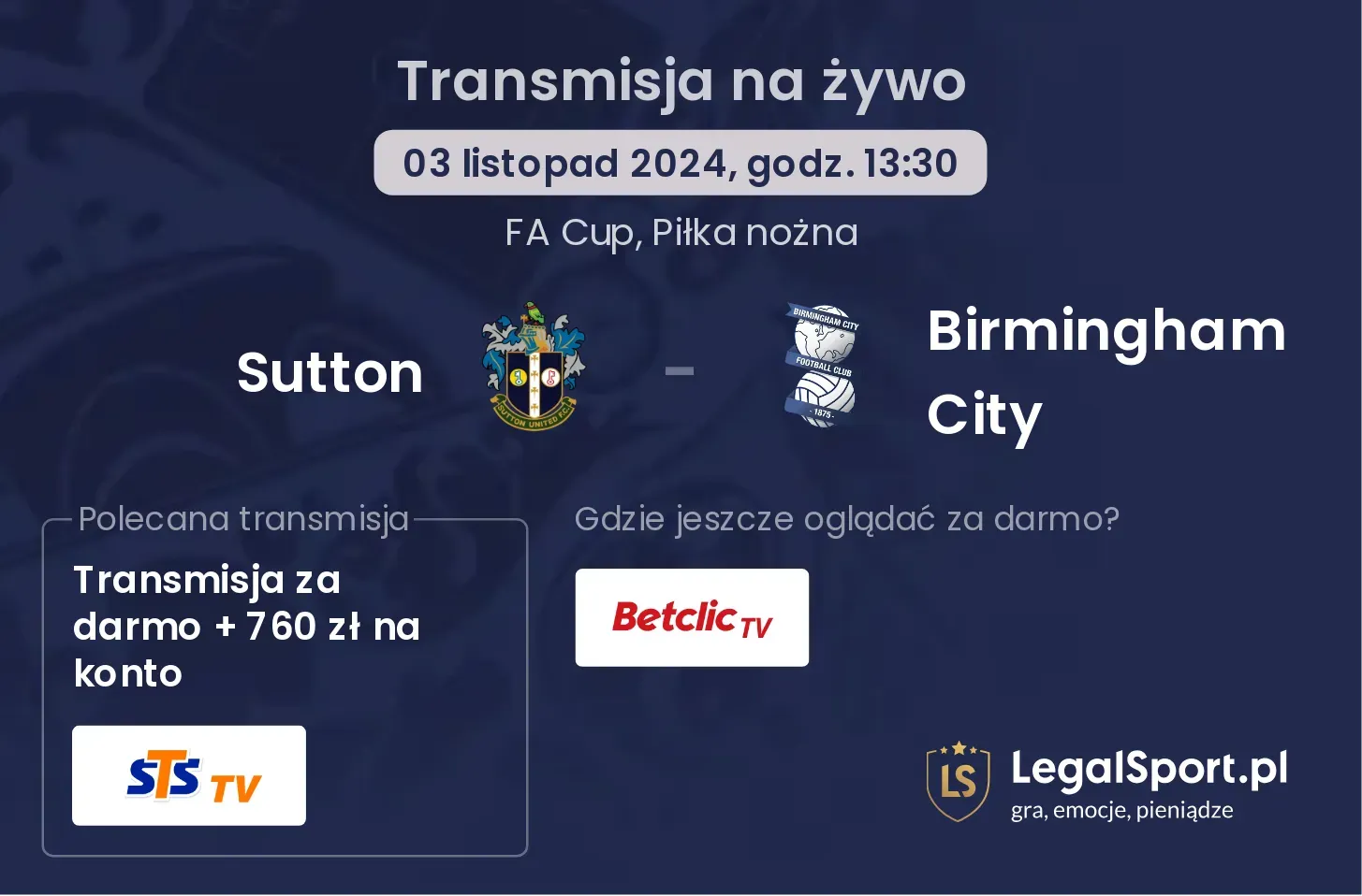 Sutton - Birmingham City gdzie oglądać? 03.11, godz. 13:30