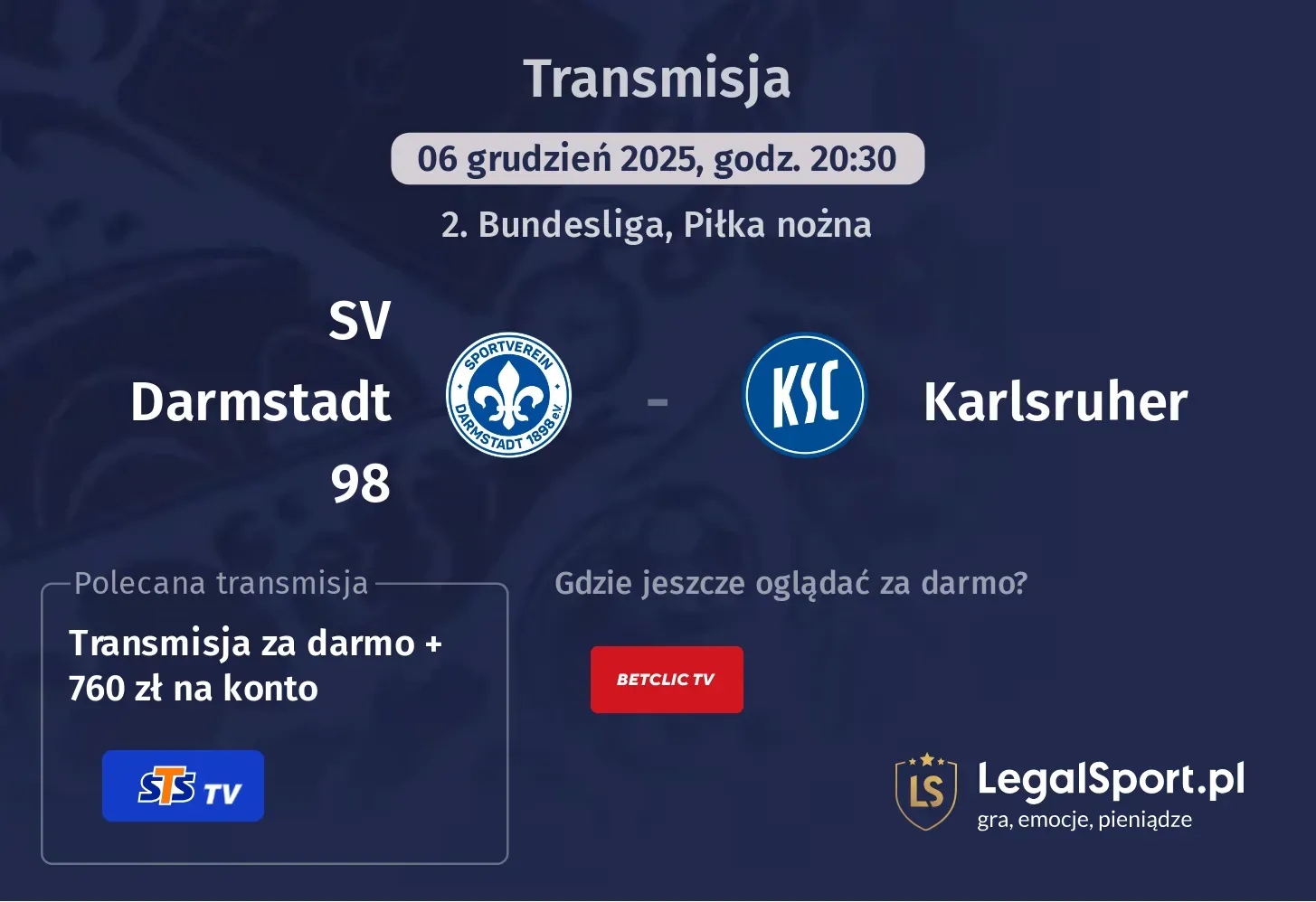 SV Darmstadt 98 - Karlsruher Transmisje